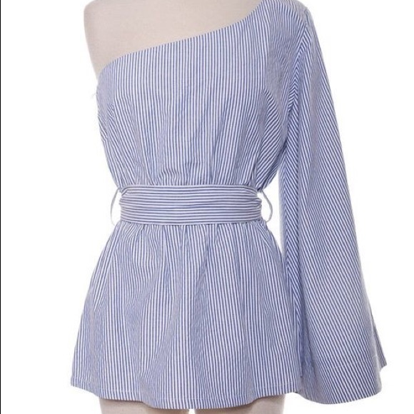 NWT One Shoulder Stripe Tie-Waist Top - Picture 3 of 4